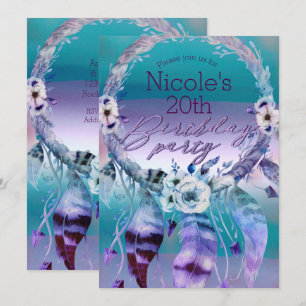 Lila und Aquamarine Dream Catcher Boho Geburtstags Einladung