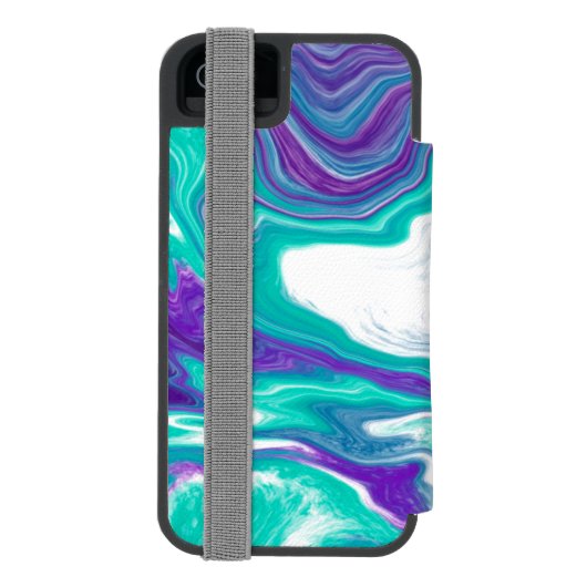 Lila und Aquamarine Fluid Art Marbella Kunst Incipio iPhone Geldbeutel-Hülle (Folio Rückseite)