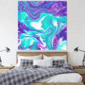 Lila und Aquamarine Fluid Art Marmor Leinwanddruck (Insitu (Schlafzimmer))