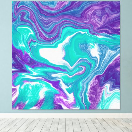 Lila und Aquamarine Fluid Art Marmor Leinwanddruck (Insitu (Holzboden))