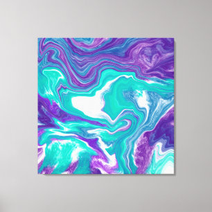 Lila und Aquamarine Fluid Art Marmor wie Leinwand 