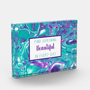 Lila und Aquamarine Fluid Art Marmor wie Quote Fot Fotoblock