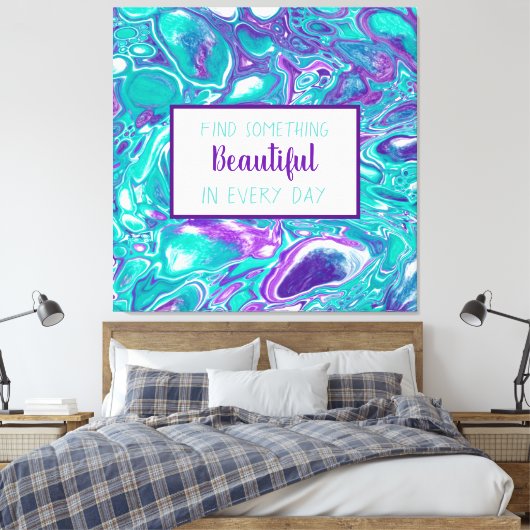Lila und Aquamarine Fluid Art Marmor wie Zitat Leinwanddruck (Insitu (Schlafzimmer))