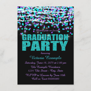 Lila und Aquamarine Graduierungspartei Confetti Einladung