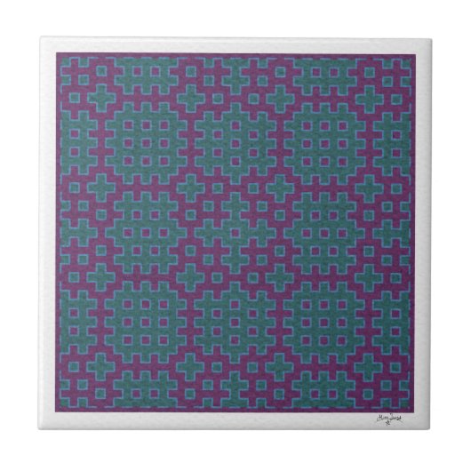 lila und aquamarine Hitomezashi-geometrische Kache Fliese (Vorderseite)