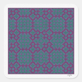 lila und aquamarine Hitomezashi-geometrische Kache Quadratischer Aufkleber