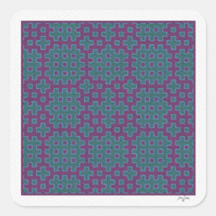 lila und aquamarine Hitomezashi-geometrische Kache Quadratischer Aufkleber