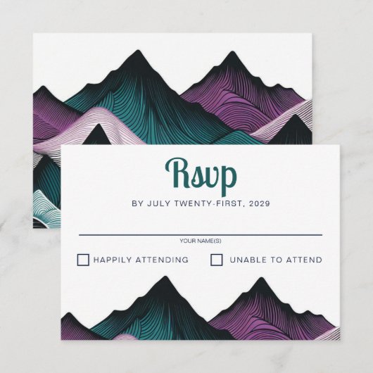 Lila und Aquamarine Hochzeit RSVP Karte (Vorne/Hinten)