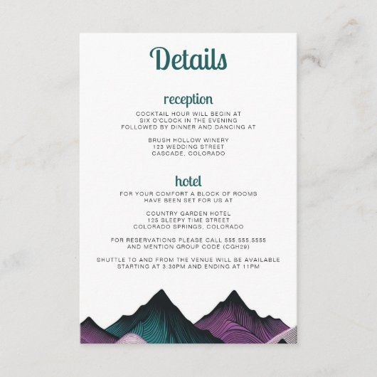 Lila und Aquamarine Hochzeiten Begleitkarte (Vorderseite)