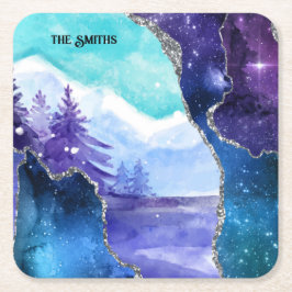 Lila und Aquamarine Magie Schneesee und Wald Rechteckiger Pappuntersetzer