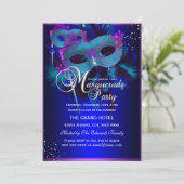 Lila und Aquamarine Maskerade Party einladen Einladung (Stehend Vorderseite)