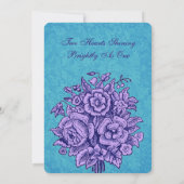Lila und Aquamarine Vintage Blume Hochzeit V33 Einladung (Rückseite)