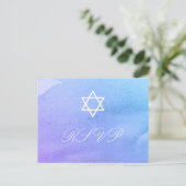 Lila und Aquamarine Wasserfarbe Bat Mitzvah UAWG Einladungspostkarte (Stehend Vorderseite)
