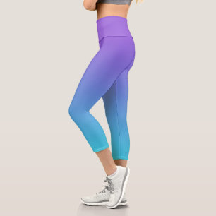 Lila und Aquamariner Blauer Ombre Capri Leggings