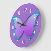 Lila und Aquamariner Damast-Schmetterling Große Wanduhr (Winkel)