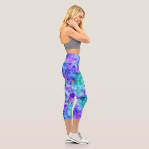Lila und Aquamariner Kristall - Hübsche Capris-Leg Capri Leggings
