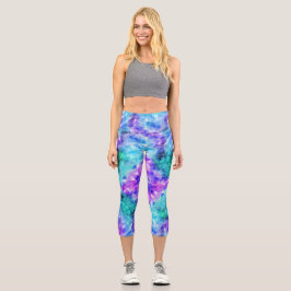 Lila und Aquamariner Kristall - Hübsche Capris-Leg Capri Leggings