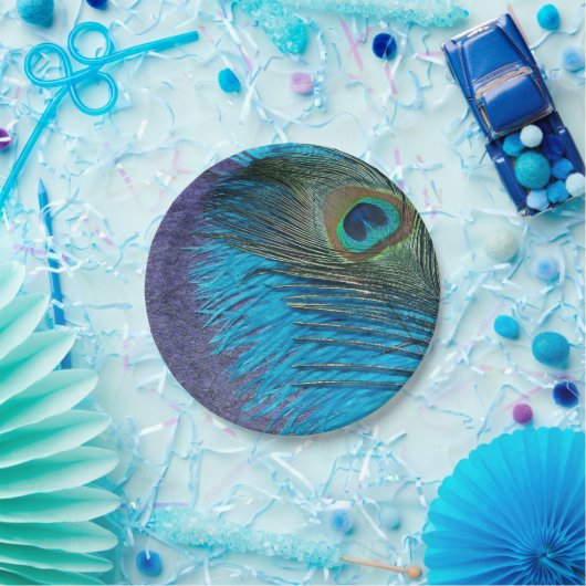 Lila und aquamariner Pfau Pappteller (Party)
