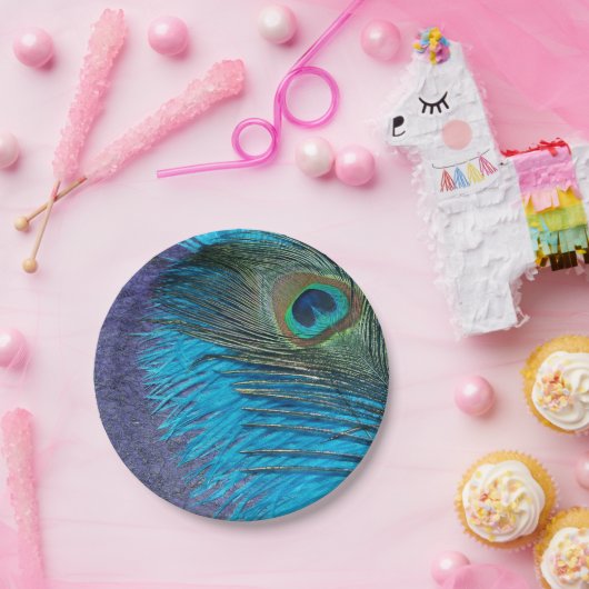 Lila und aquamariner Pfau Pappteller (Party)