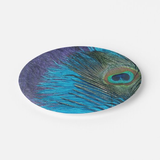Lila und aquamariner Pfau Pappteller (Schrägansicht)