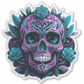 Lila und Aquamariner Schädelsticker Aufkleber (Vorderseite)