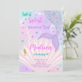 Lila und Aquamariner Schwanz Mermaid Geburtstag Ei Einladung (Stehend Vorderseite)