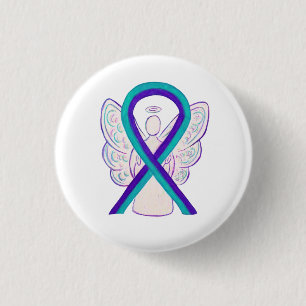 Lila und Aquamarines Awareness Ribbon Angel Button