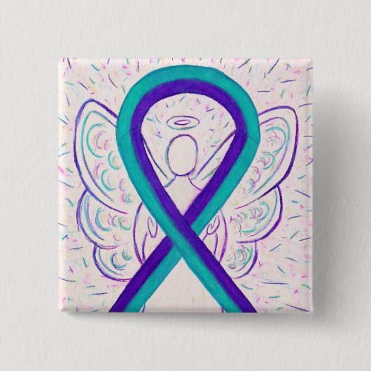 Lila und Aquamarines Awareness Ribbon Angel Button (Vorderseite)