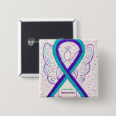 Lila und Aquamarines Awareness Ribbon Angel Button (Vorne & Hinten)