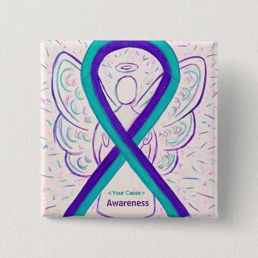 Lila und Aquamarines Awareness Ribbon Angel Button (Vorderseite)