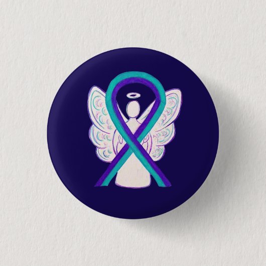 Lila und Aquamarines Awareness Ribbon Angel Button (Vorderseite)