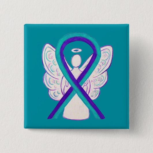 Lila und Aquamarines Awareness Ribbon Angel Button (Vorderseite)