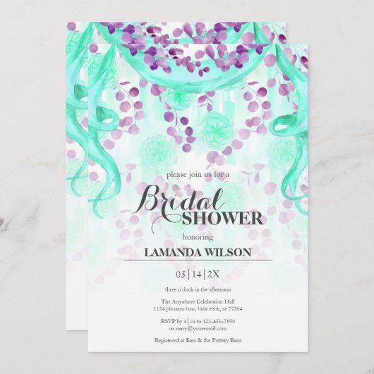 Lila und Aquamarines Banner-Brautparty Einladung (Vorne/Hinten)