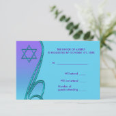 Lila und Aquamarines Blaues Bat Mitzvah UAWG RSVP Karte (Stehend Vorderseite)