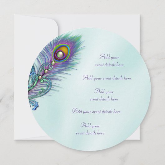 Lila und Aquamarines Blue Peacock Wedding Menu Einladung (Rückseite)