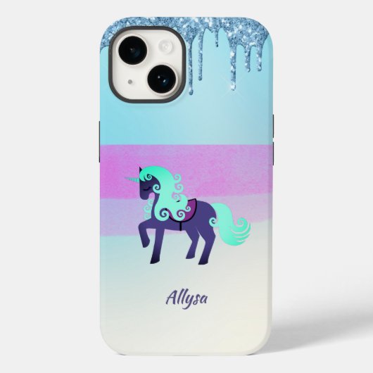 Lila und Aquamarines Einhorn mit Imitaten Glitzer  Case-Mate iPhone Hülle (Rückseite)