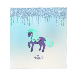 Lila und Aquamarines Einhorn mit Imitaten Glitzer Notizblock