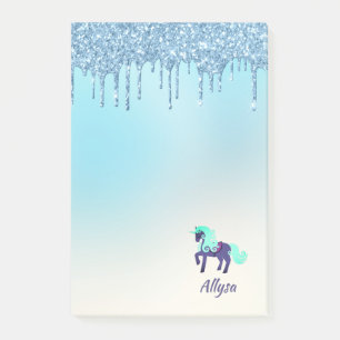 Lila und Aquamarines Einhorn mit Imitaten Glitzer  Post-it Klebezettel