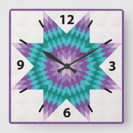 Lila und Aquamarines Einzelsterndesign Quadratische Wanduhr