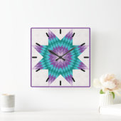 Lila und Aquamarines Einzelsterndesign Quadratische Wanduhr (Zuhause)