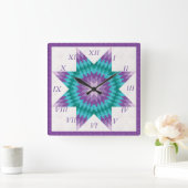 Lila und Aquamarines Einzelsterndesign Quadratische Wanduhr (Zuhause)