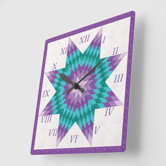 Lila und Aquamarines Einzelsterndesign Quadratische Wanduhr (Winkel)