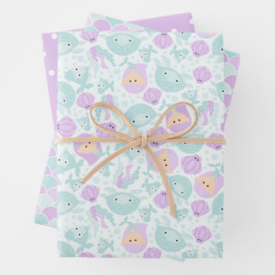Lila und Aquamarines Mermaid Party Geschenkpapier Set