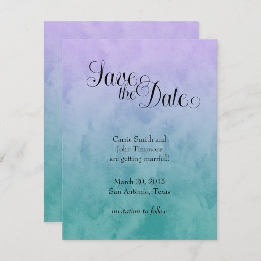 Lila und Aquamarines Ombre Save the Date Einladung (Vorne/Hinten)
