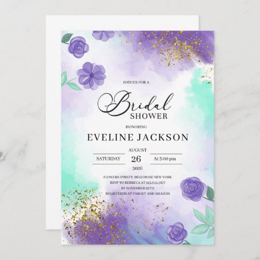 Lila und aquamarines türkisfarbenes Brautparty Einladung (Vorne/Hinten)
