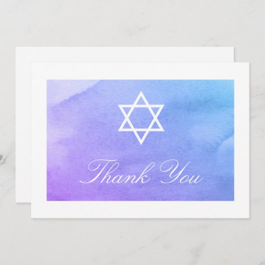Lila und Aquamarines Wasserfarbbat Mitzvah Flat Dankeskarte (Vorne/Hinten)