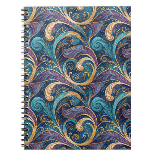Lila und barockes Türkis-Gold-Wirbel-Blumenmuster Notizblock