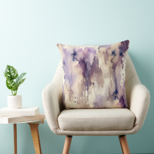 Lila und Beige abstrakte Aquarellmalerei Kissen