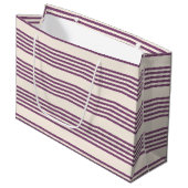 Lila und beige Streifen Große Geschenktüte (Vorderseite Schrägansicht)