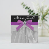 Lila und Black Baby Girl Dusche Einladung (Stehend Vorderseite)